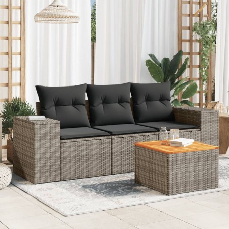 Set de sofás de jardín 4 pzas y cojines ratán sintético gris de , Conjuntos de jardín - Ref: Foro24-3225318, Precio: 247,55 €