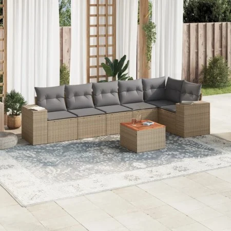 7-teiliges Gartensofa-Set und beigefarbene synthetische Rattankissen von , Gartensets - Ref: Foro24-3225457, Preis: 455,57 €,...
