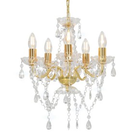 Lámpara de araña con cuentas de cristal dorado redonda 5 x E14 de vidaXL, Lámparas - Ref: Foro24-281602, Precio: 63,98 €, Des...