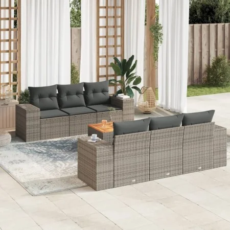7-piece garden sofa set with gray PE rattan cushions by , Garden sets - Ref: Foro24-3225339, Price: 483,71 €, Discount: %