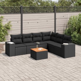 7-teiliges Garten-Essset und schwarze Kissen aus synthetischem Rattan von , Gartensets - Ref: Foro24-3225460, Preis: 479,60 €...