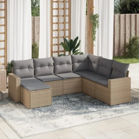 7-piece garden sofa set and beige synthetic rattan cushions by , Garden sets - Ref: Foro24-3219289, Price: 428,30 €, Discount: %