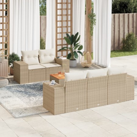 Garden sofa set with cushions 6 pieces beige synthetic rattan by , Garden sets - Ref: Foro24-3225330, Price: 450,45 €, Discou...