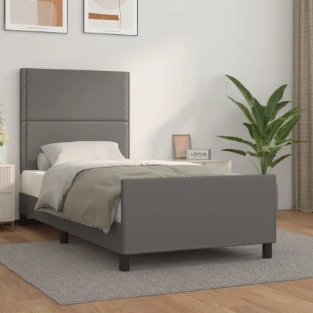Bed frame with headboard gray synthetic leather 100x200 cm by , Beds and slatted bases - Ref: Foro24-3125498, Price: 131,43 €...