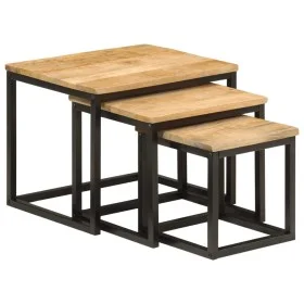 Stackable coffee tables 3 pieces solid mango wood and iron by , Side tables - Ref: Foro24-358569, Price: 86,88 €, Discount: %