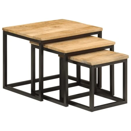 Stackable coffee tables 3 pieces solid mango wood and iron by , Side tables - Ref: Foro24-358569, Price: 86,88 €, Discount: %