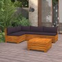 Muebles de jardín 5 piezas con cojines madera maciza de acacia