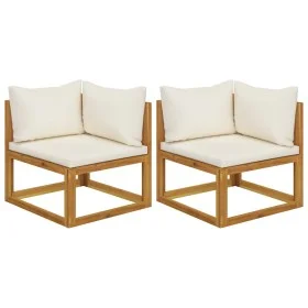 Corner modular sofas with 2 acacia wood cushions by , Modular outdoor sofas - Ref: Foro24-318552, Price: 216,24 €, Discount: %