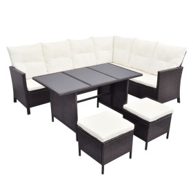 Set muebles de jardín 4 piezas y cojines ratán sintético marrón