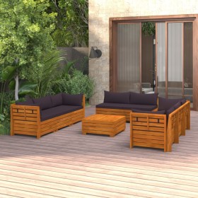 Muebles de jardín 9 piezas con cojines madera maciza de acacia
