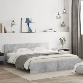 Concrete gray bed frame with headboard 200x200cm by , Beds and slatted bases - Ref: Foro24-3207458, Price: 212,22 €, Discount: %