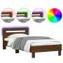 Bed frame headboard LED lights brown oak 100x200 cm by , Beds and slatted bases - Ref: Foro24-838714, Price: 121,21 €, Discou...