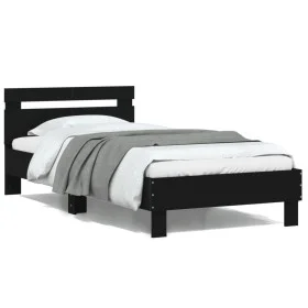 Bed frame with headboard and LED lights black 100x200 cm by , Beds and slatted bases - Ref: Foro24-838709, Price: 124,82 €, D...