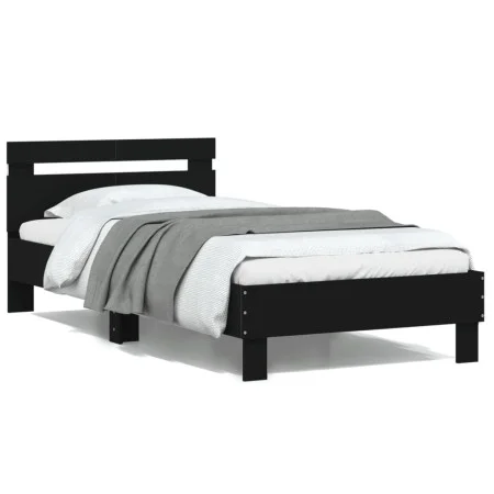 Bettgestell mit Kopfteil und LED-Leuchten schwarz 100x200 cm von , Betten und Lattenroste - Ref: Foro24-838709, Preis: 124,80...