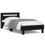 Bed frame with headboard and LED lights black 100x200 cm by , Beds and slatted bases - Ref: Foro24-838709, Price: 127,23 €, D...