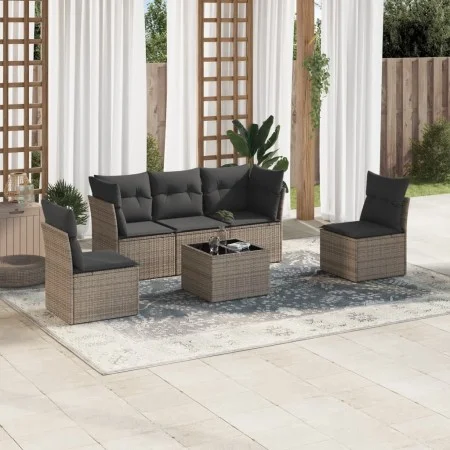 6-piece garden furniture set with gray synthetic rattan cushions by , Garden sets - Ref: Foro24-3217360, Price: 343,93 €, Dis...