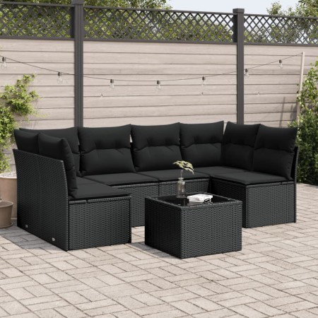 7-teiliges Garten-Essset und schwarze Kissen aus synthetischem Rattan von , Gartensets - Ref: Foro24-3217395, Preis: 413,90 €...