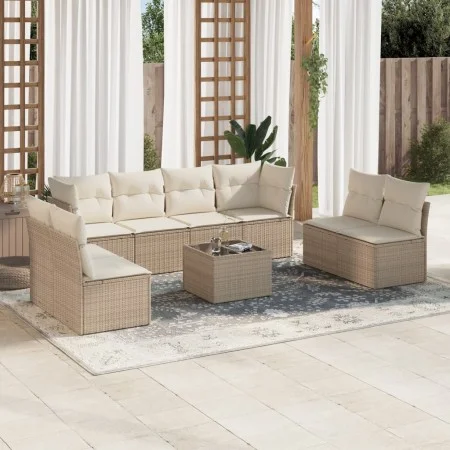 Gartensofa-Set, 9-teilig, mit Kissen, aus synthetischem Rattan in Beige. von , Gartensets - Ref: Foro24-3217458, Preis: 551,6...