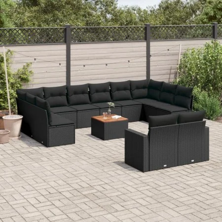 Set de sofás de jardín y cojines 13 pzas ratán sintético negro by , Modular outdoor sofas - Ref: Foro24-3224354, Price: 836,5...
