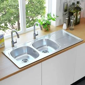 Doppelbeckenspüle mit Sieb und Siphon aus Edelstahl von vidaXL, Sinkt - Ref: Foro24-145075, Preis: 181,05 €, Rabatt: %
