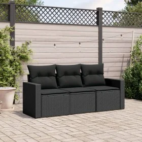 Garden sofa set with cushions 3 pieces black synthetic rattan by , Garden sets - Ref: Foro24-3218645, Price: 209,28 €, Discou...