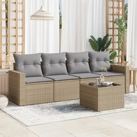 Gartensofa-Set mit Kissen, 5-teilig, beiges synthetisches Rattan von , Gartensets - Ref: Foro24-3218679, Preis: 301,76 €, Rab...