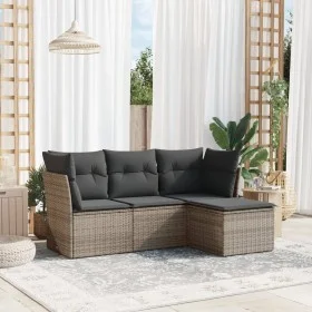 Garden sofa set 4 pieces with gray synthetic rattan cushions by , Garden sets - Ref: Foro24-3217540, Price: 226,37 €, Discoun...