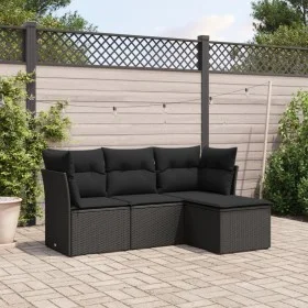 Set mit 4 Gartensofas mit Kissen Kunstrattan schwarz von , Gartensets - Ref: Foro24-3217535, Preis: 245,59 €, Rabatt: %