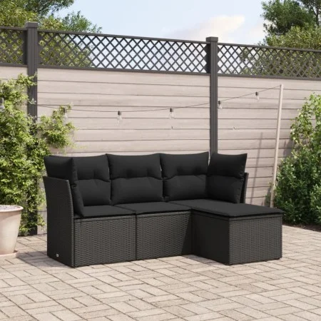 Set mit 4 Gartensofas mit Kissen Kunstrattan schwarz von , Gartensets - Ref: Foro24-3217535, Preis: 245,59 €, Rabatt: %