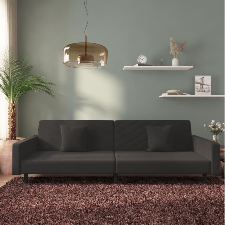 Sofá cama de 2 plazas con dos almohadas terciopelo negro de , Sofás - Ref: Foro24-375923, Precio: 269,75 €