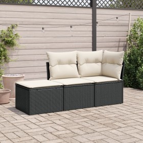 Garden sofa set with 3-piece black synthetic rattan cushions by , Garden sets - Ref: Foro24-3217466, Price: 161,12 €, Discoun...