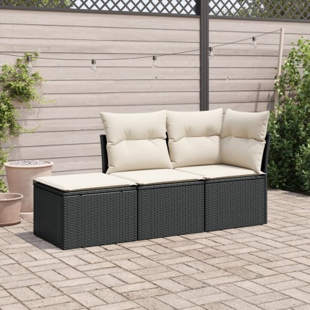 Garden sofa set with 3-piece black synthetic rattan cushions by , Garden sets - Ref: Foro24-3217466, Price: 161,12 €, Discoun...