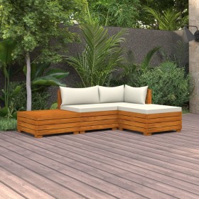Muebles de jardín 4 piezas con cojines madera maciza de acacia