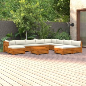 Muebles de jardín 11 piezas con cojines madera maciza de acacia
