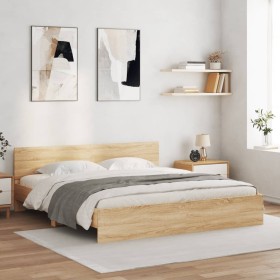 Sonoma oak bed frame with headboard 200x200 cm by , Beds and slatted bases - Ref: Foro24-3207457, Price: 193,41 €, Discount: %