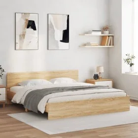 Sonoma oak bed frame with headboard 200x200 cm by , Beds and slatted bases - Ref: Foro24-3207457, Price: 192,47 €, Discount: %