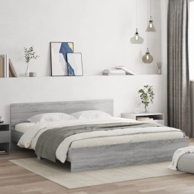 Sonoma gray bed frame with headboard 200x200 cm by , Beds and slatted bases - Ref: Foro24-3207460, Price: 167,27 €, Discount: %