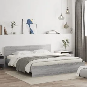 Sonoma gray bed frame with headboard 200x200 cm by , Beds and slatted bases - Ref: Foro24-3207460, Price: 163,41 €, Discount: %