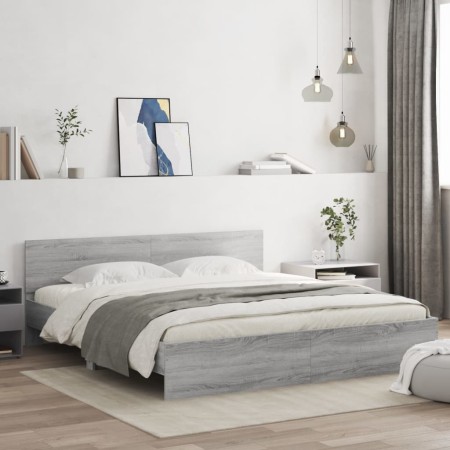 Estructura de cama con cabecero gris Sonoma 200x200 cm de , Camas y somieres - Ref: Foro24-3207460, Precio: 167,13 €, Descuen...