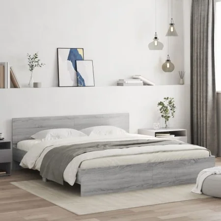 Sonoma gray bed frame with headboard 200x200 cm by , Beds and slatted bases - Ref: Foro24-3207460, Price: 163,41 €, Discount: %