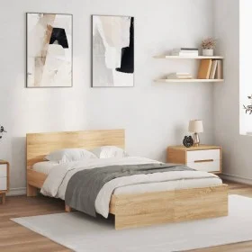Sonoma oak bed frame with headboard 135x190 cm by , Beds and slatted bases - Ref: Foro24-3207506, Price: 152,21 €, Discount: %