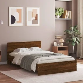 Bed frame with oak brown headboard 135x190 cm by , Beds and slatted bases - Ref: Foro24-3207510, Price: 165,87 €, Discount: %