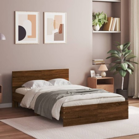 Bed frame with oak brown headboard 135x190 cm by , Beds and slatted bases - Ref: Foro24-3207510, Price: 168,63 €, Discount: %