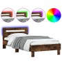 Bed frame headboard LED lights smoked oak 100x200 cm by , Beds and slatted bases - Ref: Foro24-838712, Price: 118,87 €, Disco...
