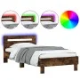 Bed frame headboard LED lights smoked oak 100x200 cm by , Beds and slatted bases - Ref: Foro24-838712, Price: 116,75 €, Disco...