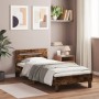 Estructura de cama cabecero luces LED roble ahumado 100x200 cm de , Camas y somieres - Ref: Foro24-838712, Precio: 118,87 €, ...