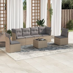 Set sofás de jardín 7 piezas y cojines ratán sintético beige