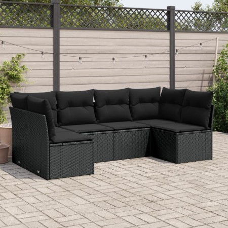 Set de sofás de jardín 6 piezas y cojines ratán sintético negro by , Garden sets - Ref: Foro24-3217385, Price: 368,25 €, Disc...
