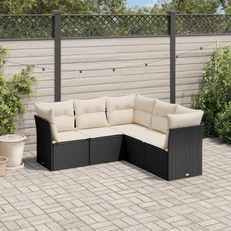 Set de muebles de jardín 5 pzas y cojines ratán sintético negro by , Garden sets - Ref: Foro24-3217616, Price: 318,44 €, Disc...
