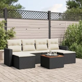 Garten-Essgruppe 7-teilig mit schwarzen Polstern aus synthetischem Rattan von , Modulare Sofas für den Außenbereich - Ref: Fo...